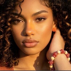 $7 sale Elegant Chic Beaded sparkling Bracelet with red and Cream wood Tones